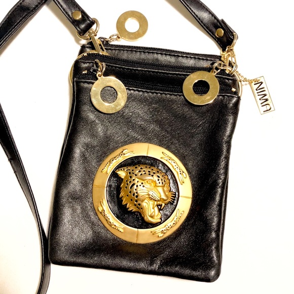 Nima Handbags - Vintage 80s Leather Black Panther Crossbody Bag